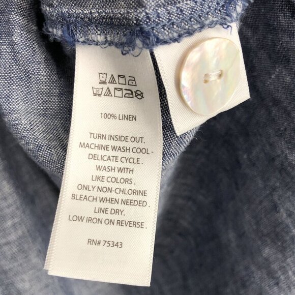 Sigrid Olsen Women's Oversized Linen V-Neck Top 1X Blue Button Accent Coastal - Picture 4 of 6